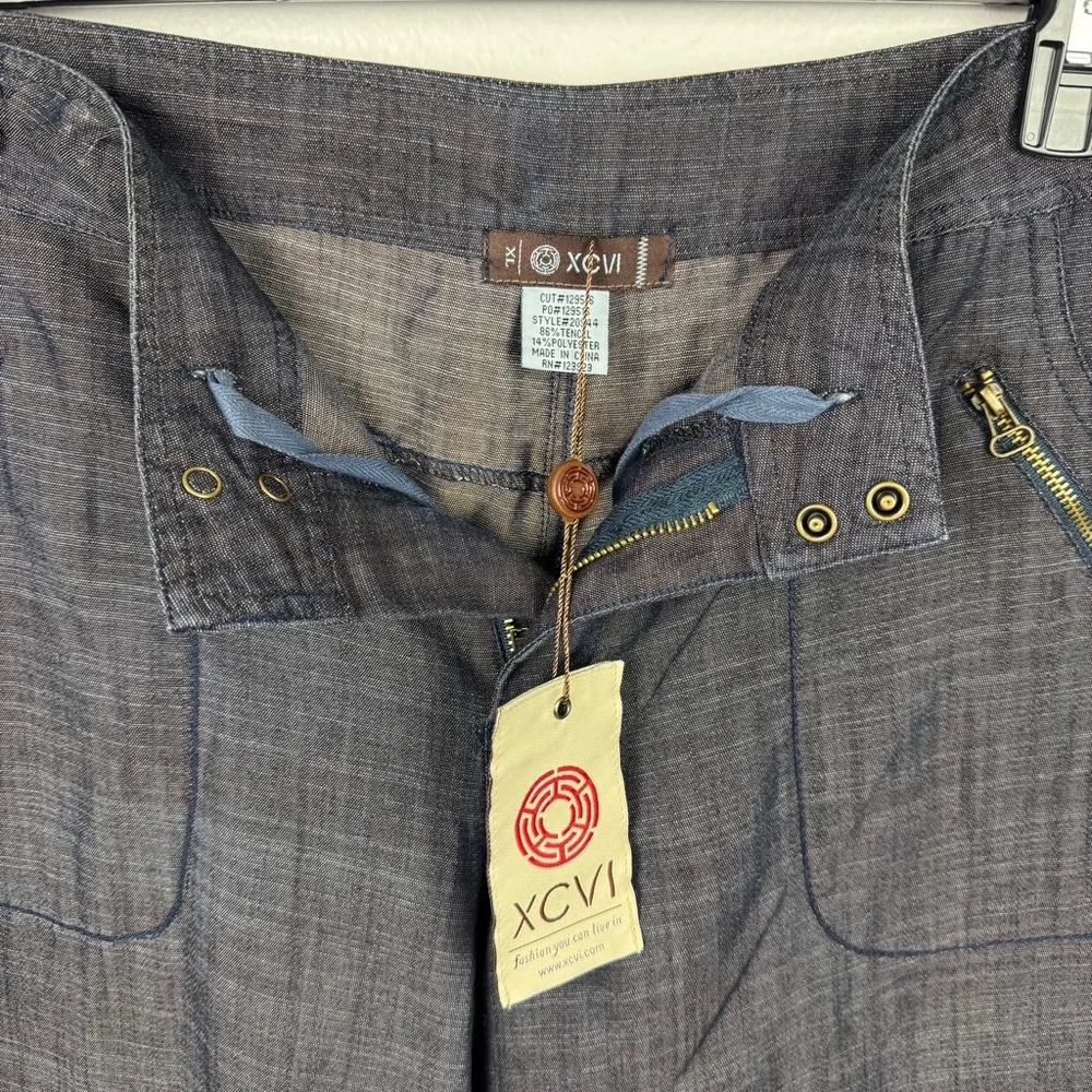 XCVI Wide Leg Pants Women XL Blue Chambray Lagenlook Boho Zip Pockets Casual NEW - Picture 6 of 11